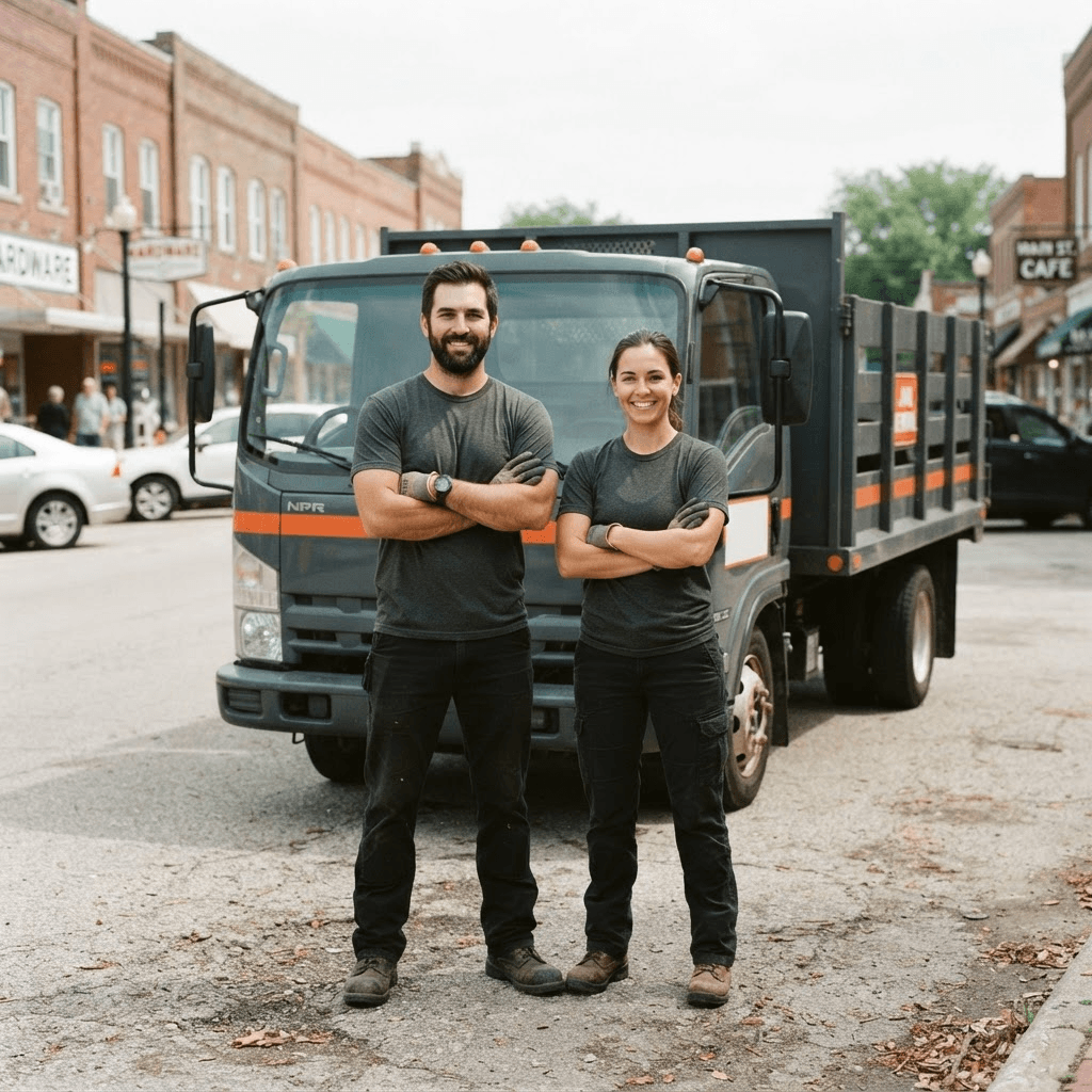 Local Joplin Junk Hauling crew standing in front of their truck
